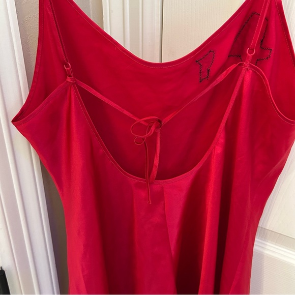 Vintage Victoria’s Secret  Y2K Red Satin  Chemise Slip Dress  Black Lace EUC SzL - Picture 8 of 13